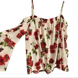 Ivy rose floral print off the shoulder cinched flared bell tie front boho blouse